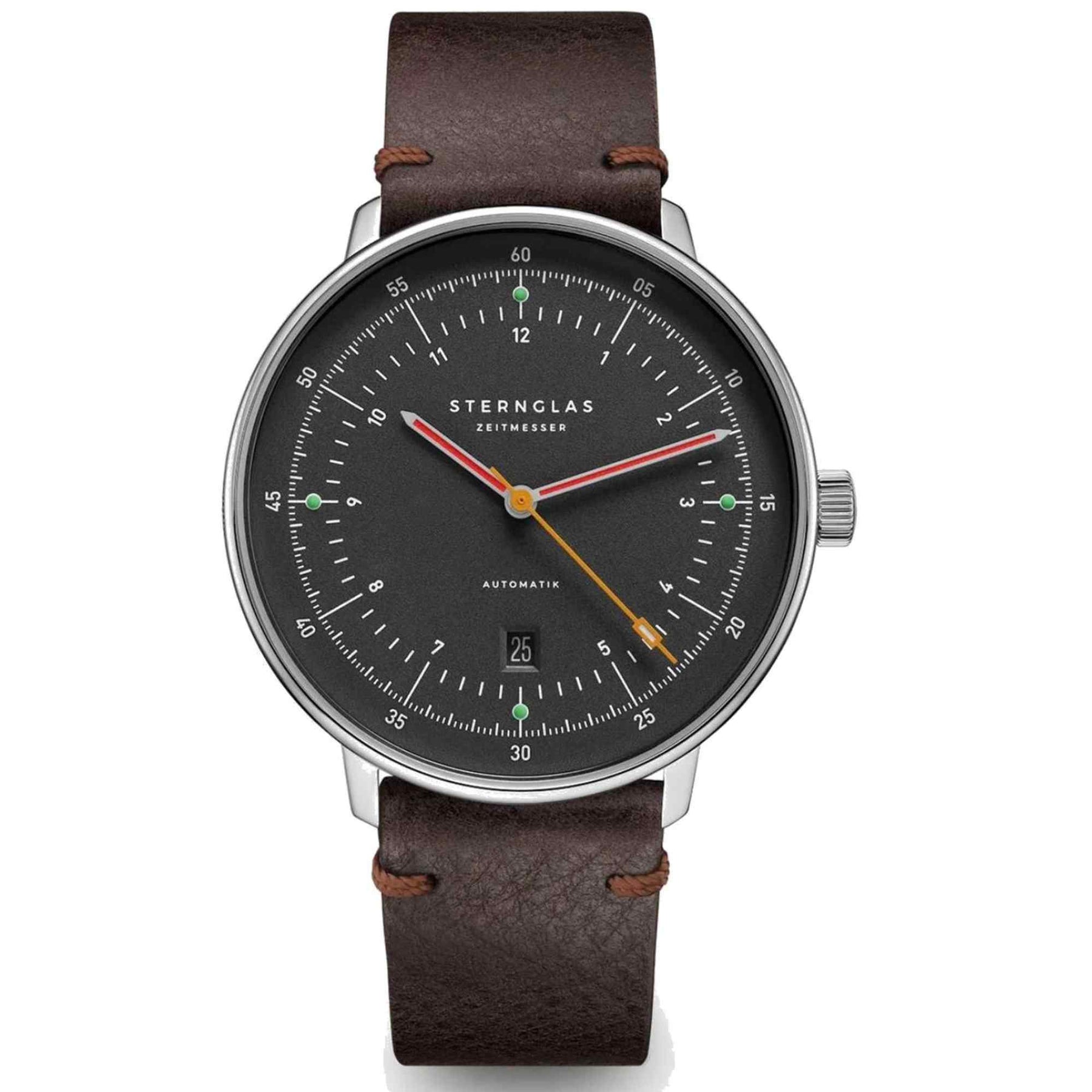 Sternglas HAMBURG 42mm Automatic Watch S02-HH39-VI11, Graphite Grey Dial, Sapphire Crystal, Vintage Mocha Leather Strap, 5 ATM Water Resistant