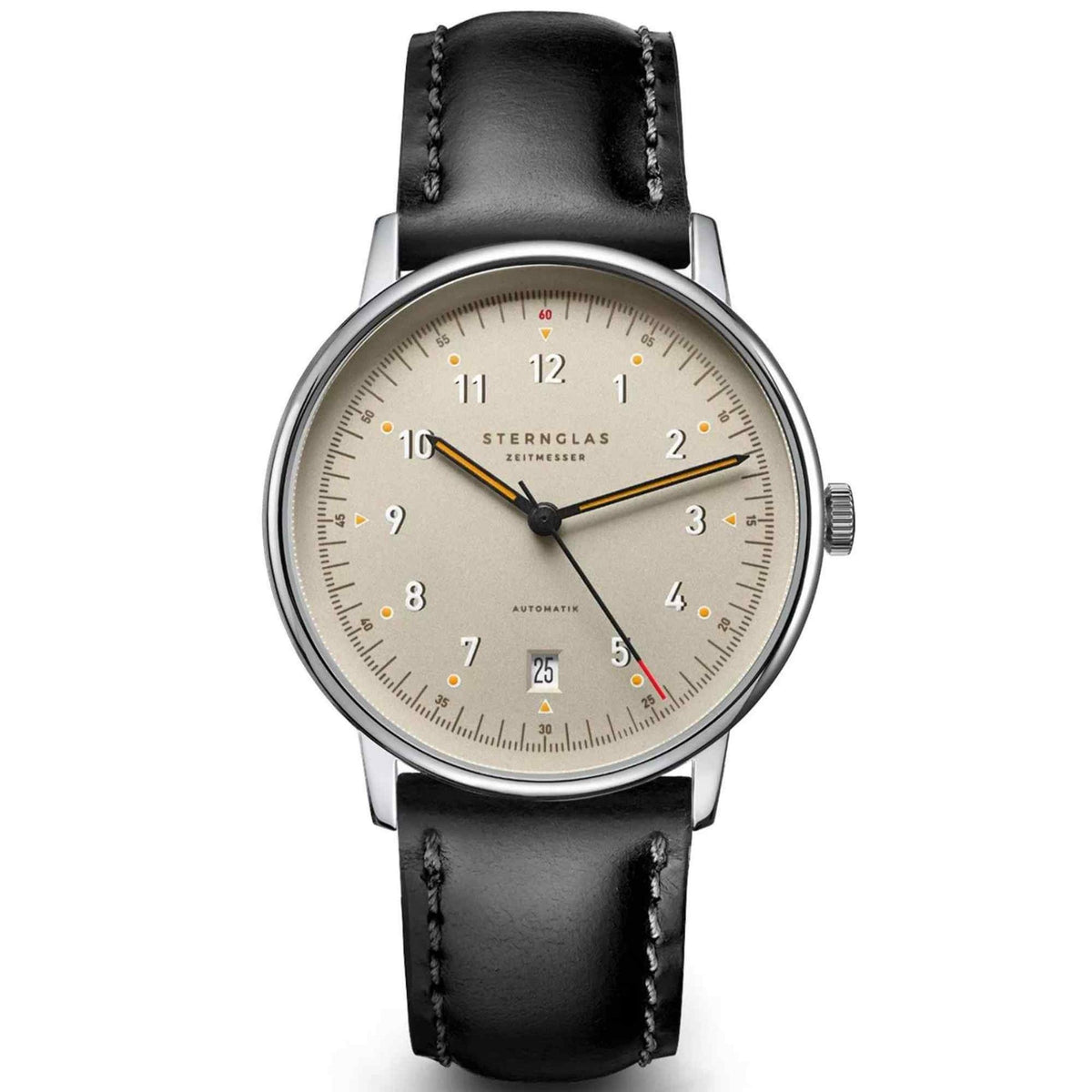 Sternglas LUMATIK 38mm Automatic Watch S02-LM26-BR02, Beige Dial, Sapphire Crystal, Bridle Black Leather Strap, 5 ATM Water Resistant