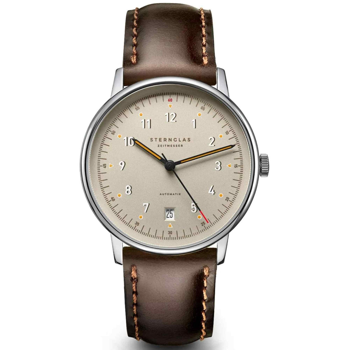 Sternglas LUMATIK 38mm Automatic Watch S02-LM26-BR03, Beige Dial, Sapphire Crystal, Bridle Dark Brown Leather Strap, 5 ATM Water Resistant