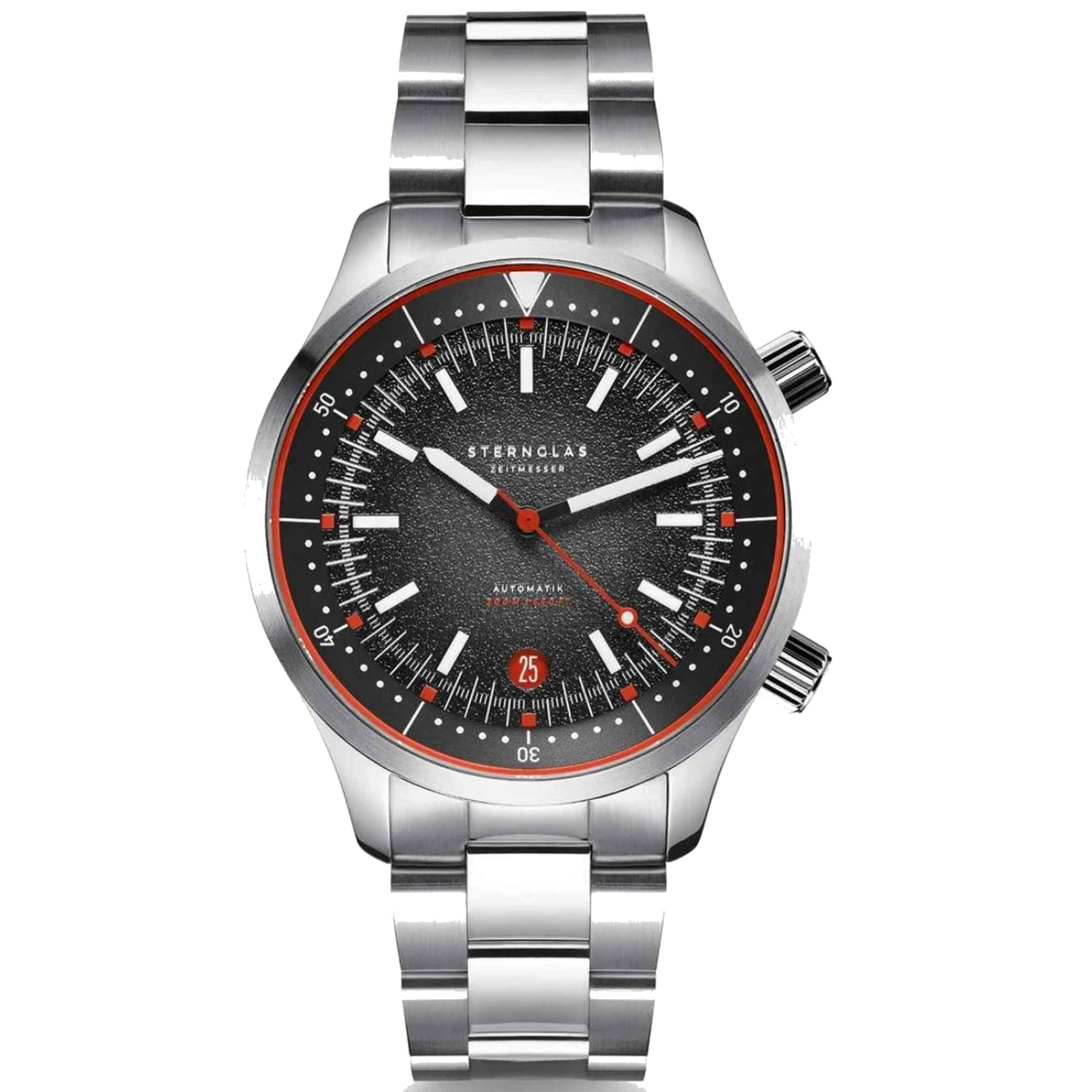 Sternglas MERION 42mm Automatic Watch S02-ME03-SET, Black-Red Dial, Sapphire Crystal, Metal &amp; Rubber Straps, 20 ATM Water Resistant