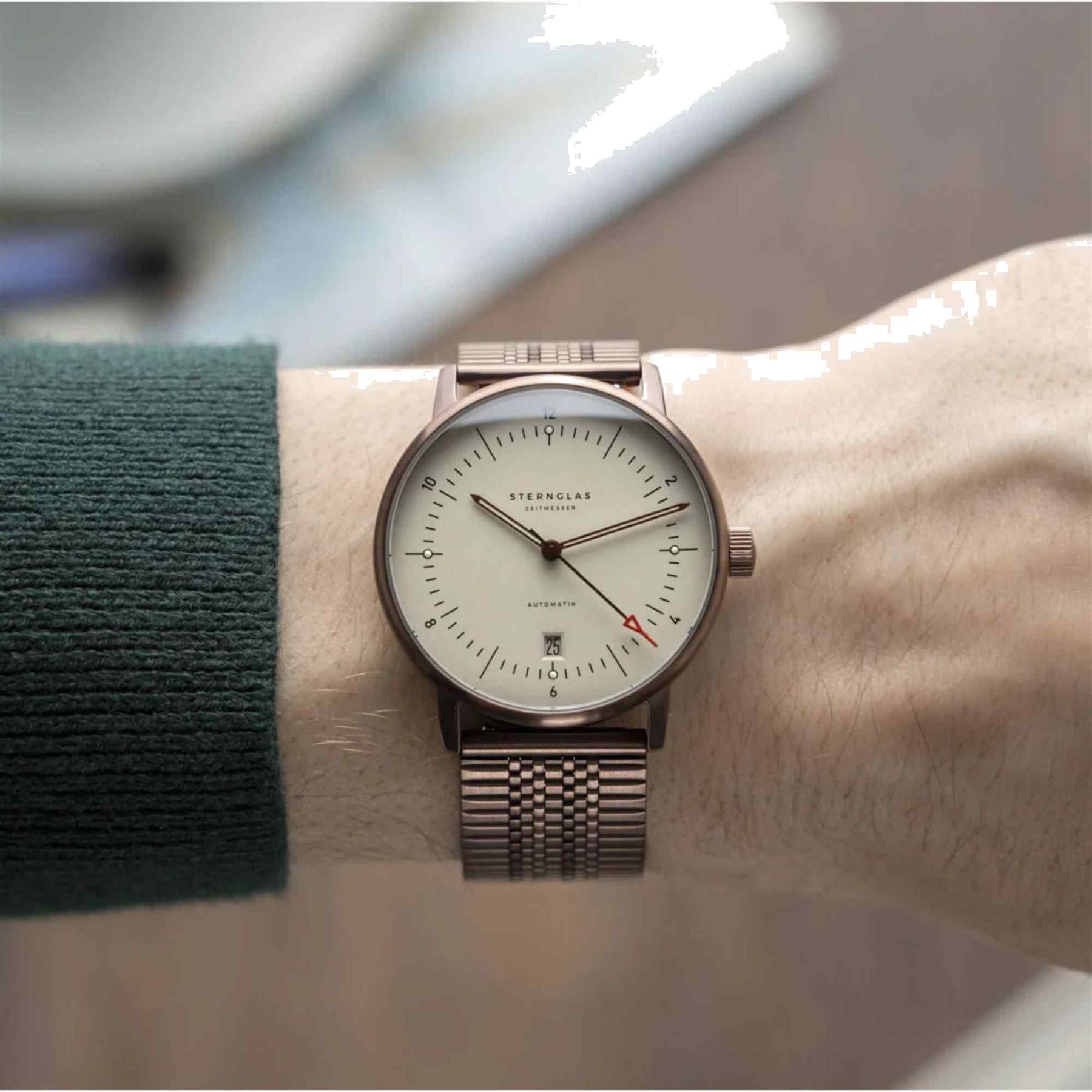 Sternglas NAOS Automatik Bronze 38mm Automatic Watch S02-NA42-ME10, Alabaster Dial, Sapphire Crystal, SuperSlim Bronze Metal Bracelet, 5 ATM Water Resistant