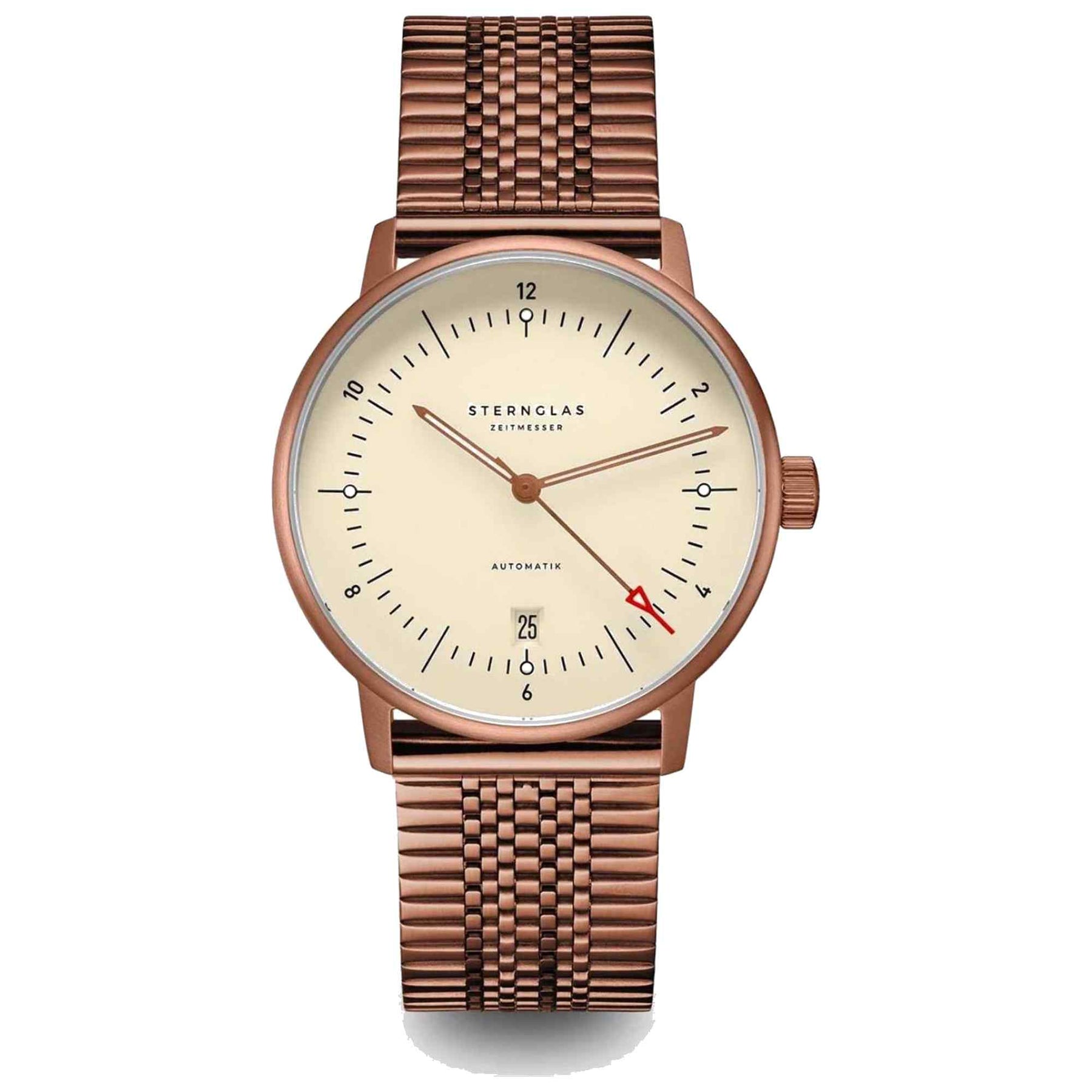 Sternglas NAOS Automatik Bronze 38mm Automatic Watch S02-NA42-ME10, Alabaster Dial, Sapphire Crystal, SuperSlim Bronze Metal Bracelet, 5 ATM Water Resistant