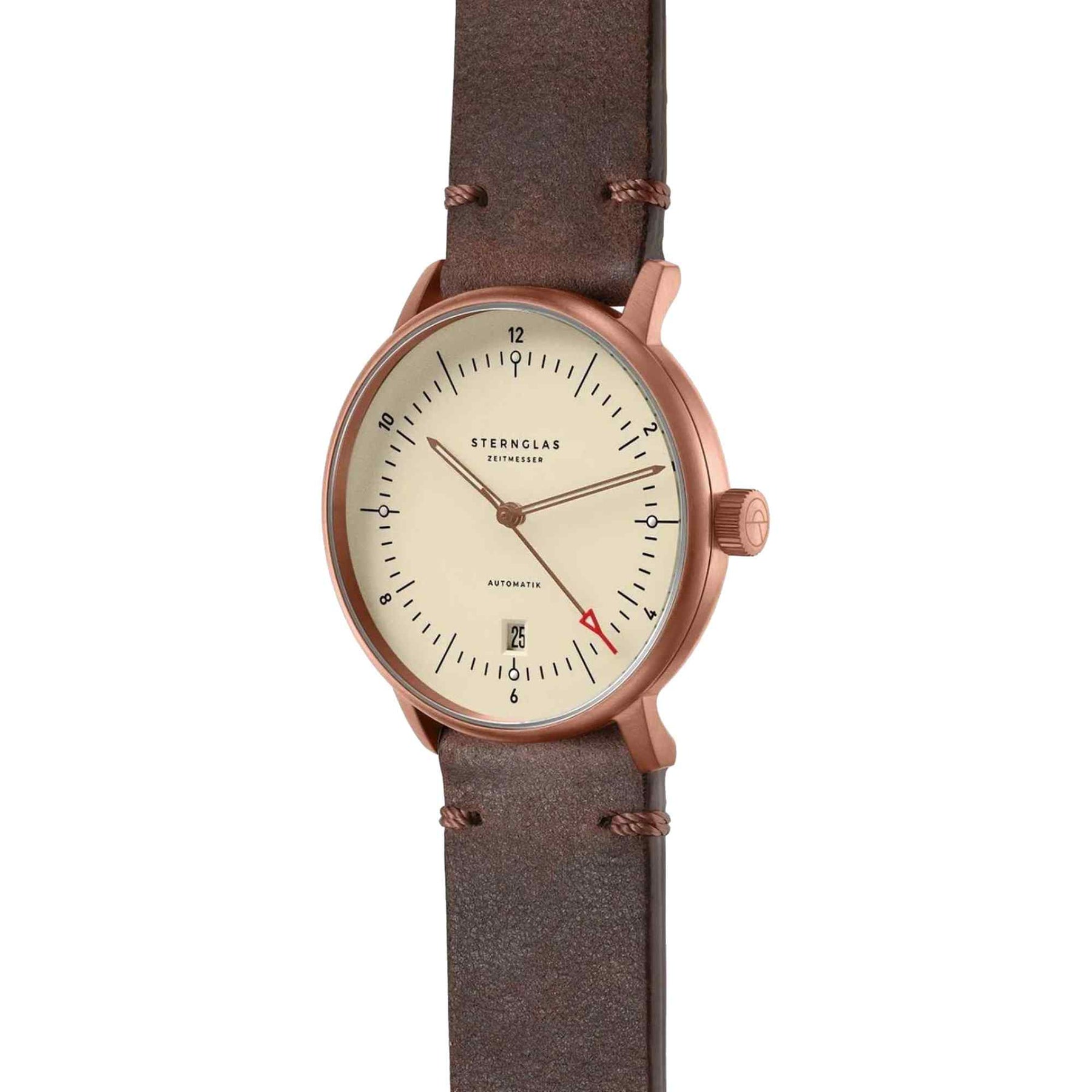 Sternglas NAOS Automatik Bronze 38mm Automatic Watch S02-NA42-VI17, Alabaster Dial, Sapphire Crystal, Vintage Mocha Leather Strap, 5 ATM Water Resistant
