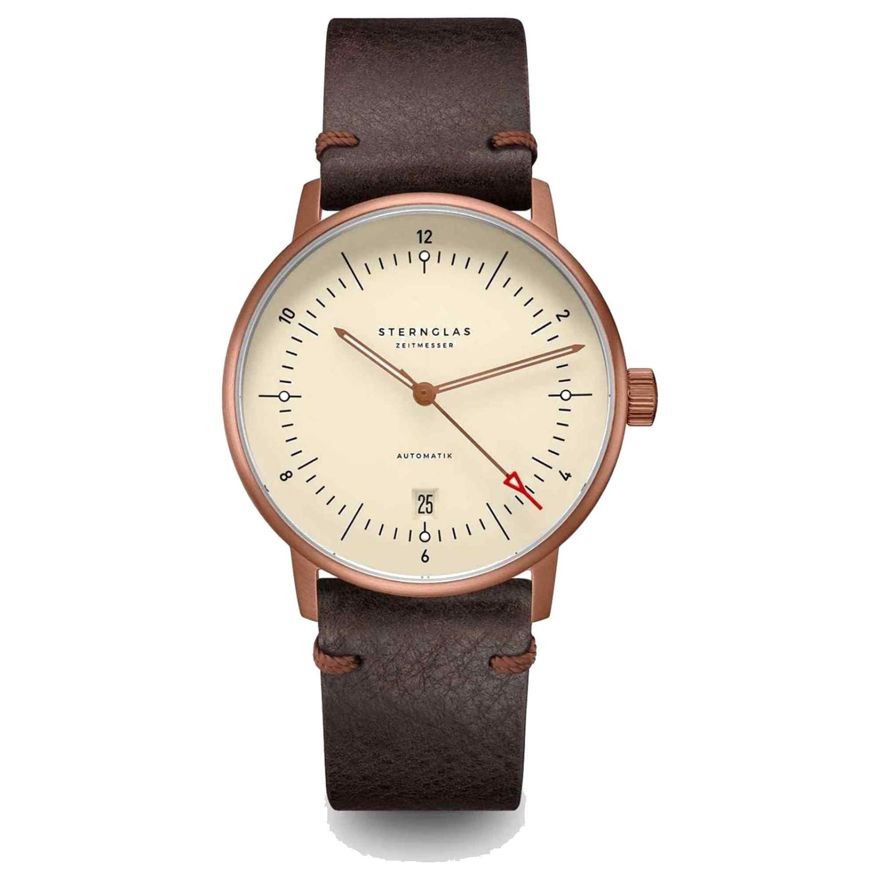 Sternglas NAOS Automatik Bronze 38mm Automatic Watch S02-NA42-VI17, Alabaster Dial, Sapphire Crystal, Vintage Mocha Leather Strap, 5 ATM Water Resistant