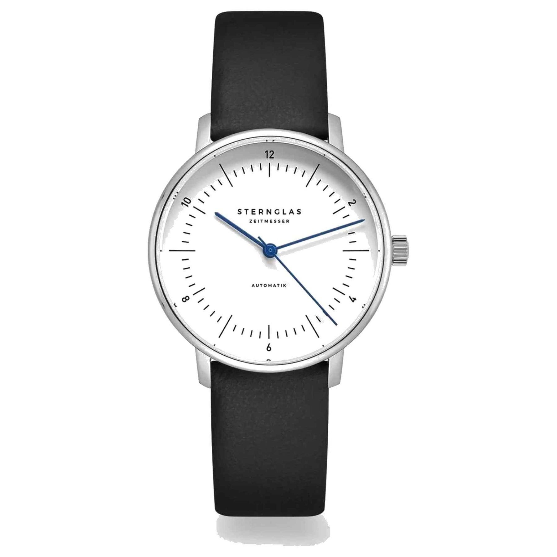 Sternglas NAOS XS Automatik 33mm Watch S02-ND01-KL05 – White Dial, Sapphire Crystal, Black Leather Strap, 5 ATM Water Resistant
