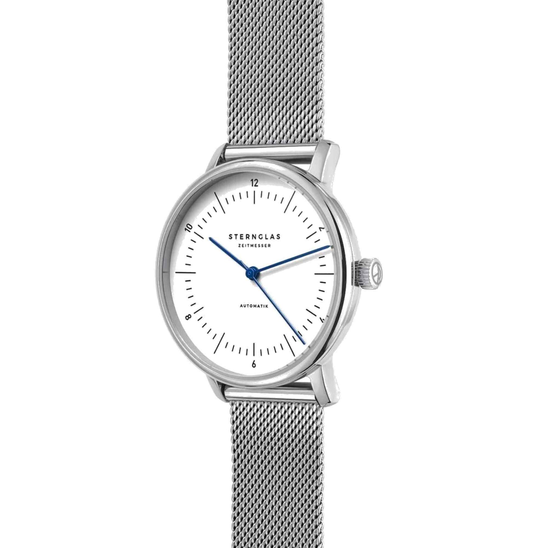 Sternglas NAOS XS Automatik 33mm Watch S02-ND01-MI01 – White Dial, Sapphire Crystal, Silver Milanese Strap, 5 ATM Water Resistant