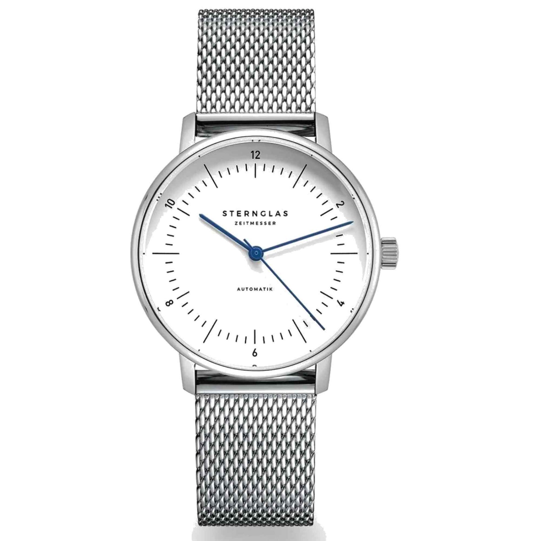 Sternglas NAOS XS Automatik 33mm Watch S02-ND01-MI01 – White Dial, Sapphire Crystal, Silver Milanese Strap, 5 ATM Water Resistant