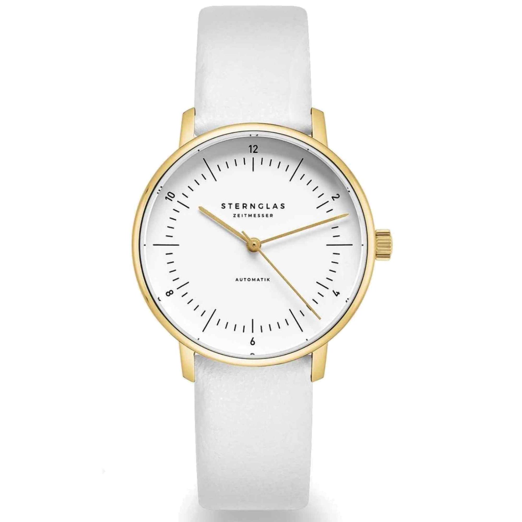 Sternglas NAOS XS Automatik 33mm Wristwatch S02-ND02-KL13, White Dial, Sapphire Crystal, White Leather Strap, 5 ATM Water Resistant