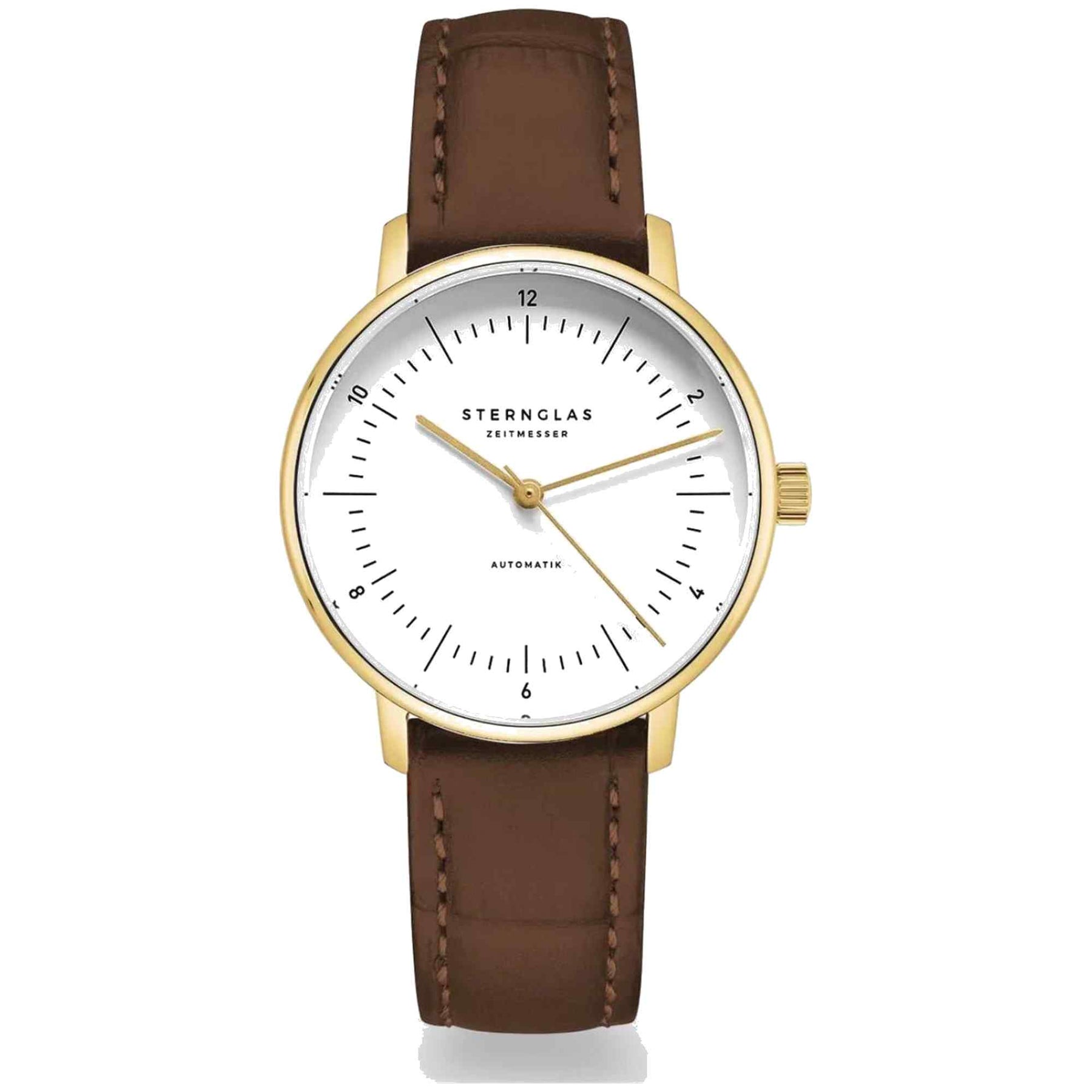 Sternglas NAOS XS Automatik 33mm Watch S02-ND02-NB01, White Dial, Sapphire Crystal, Dark Brown Leather Strap, 5 ATM Water Resistant