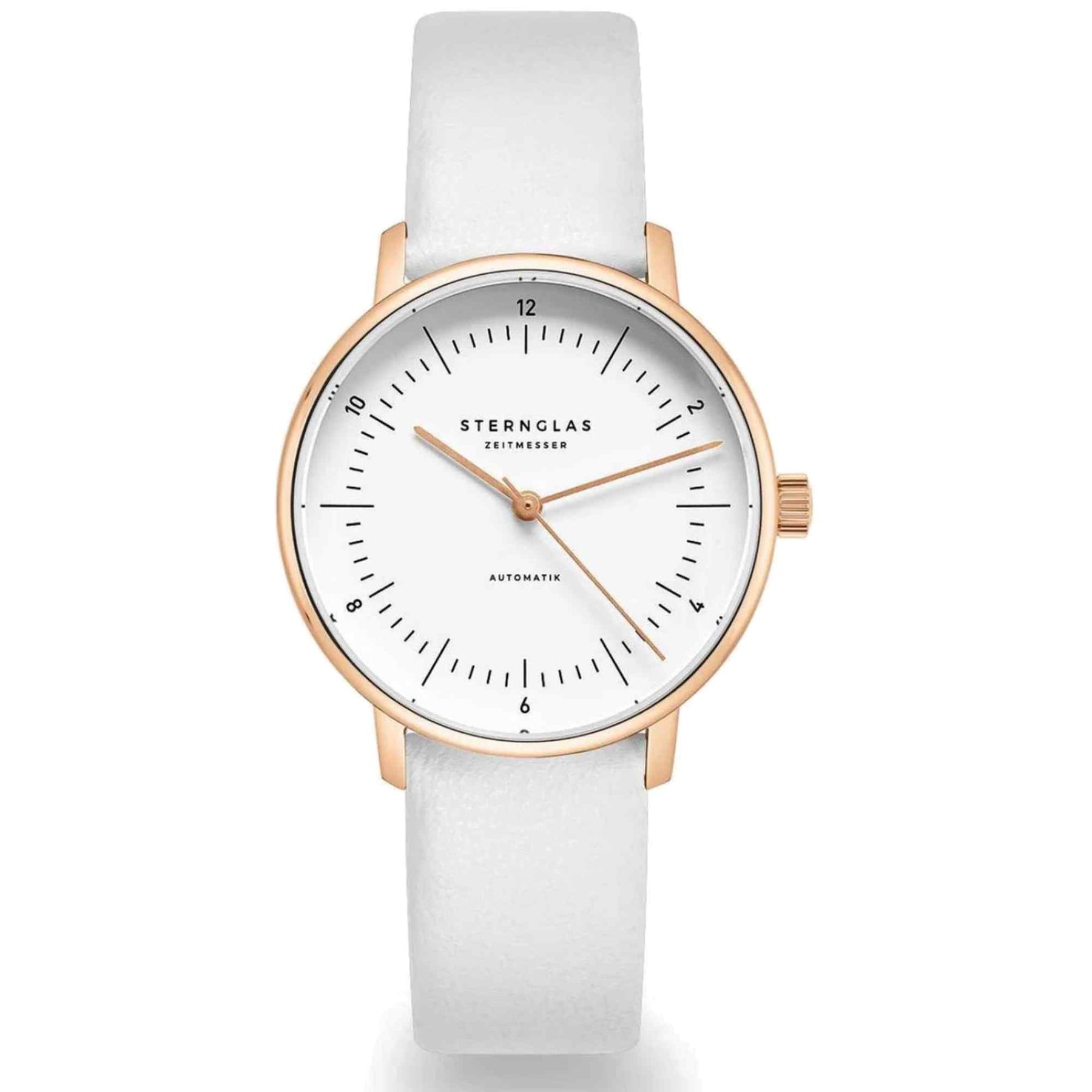 Sternglas NAOS XS Automatik 33mm Watch S02-ND13-KL14 – White Dial, Sapphire Crystal, White Leather Strap, 5 ATM Water Resistant