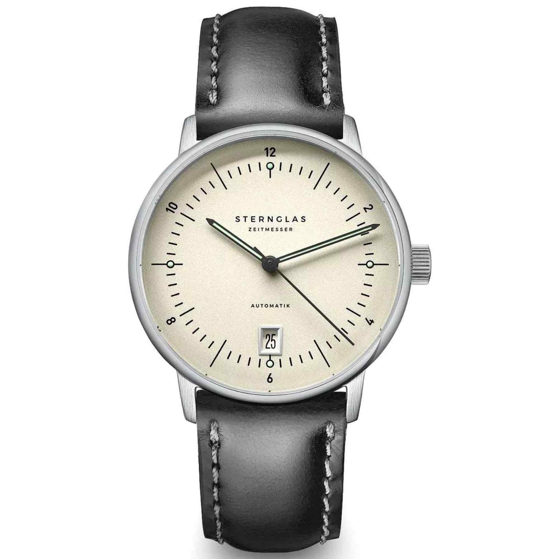 Sternglas NAOS PRO Automatik 38mm Watch S02-NP26-BR02, Alabaster Dial, Sapphire Crystal, Bridle Black Leather Strap, 5 ATM Water Resistant