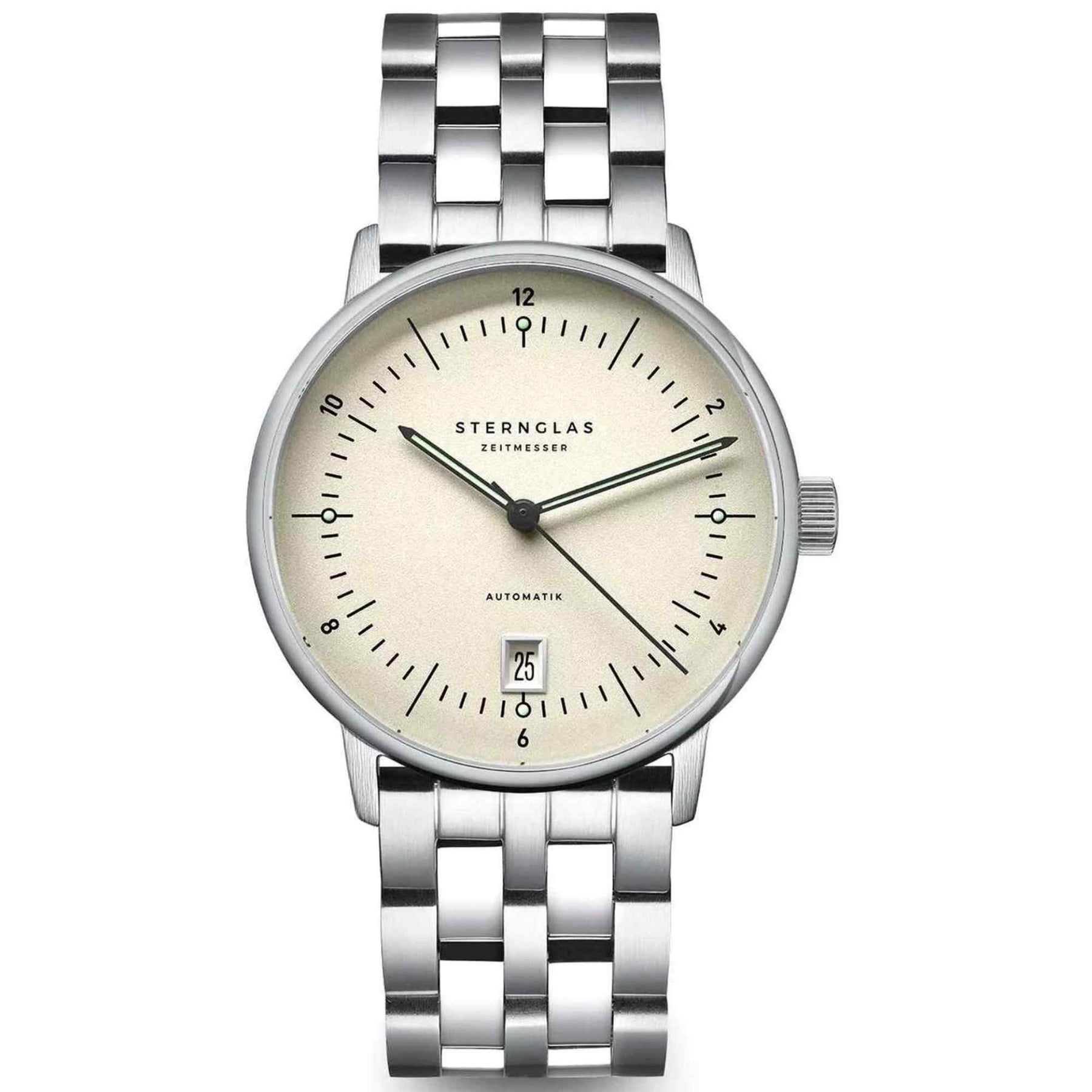 Sternglas NAOS PRO 38mm Automatic Watch S02-NP26-ME13, Alabaster Dial, Sapphire Crystal, Stainless Steel Link Bracelet, 5 ATM Water Resistant