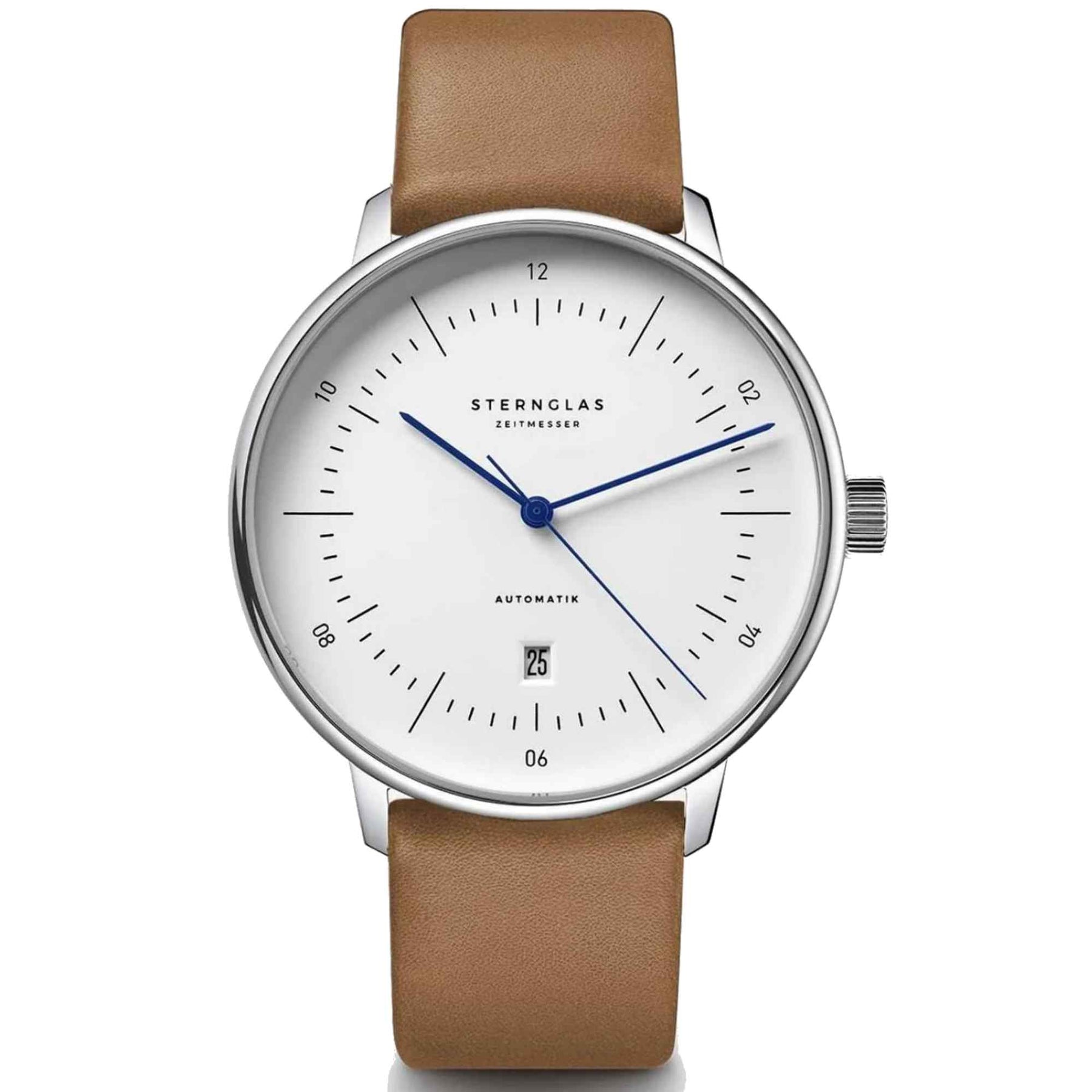 Sternglas Naos XL Automatik 42mm Watch S02-NX44-PR01, White Dial, Sapphire Crystal, Premium Brown Leather Strap, 5 ATM Water Resistant