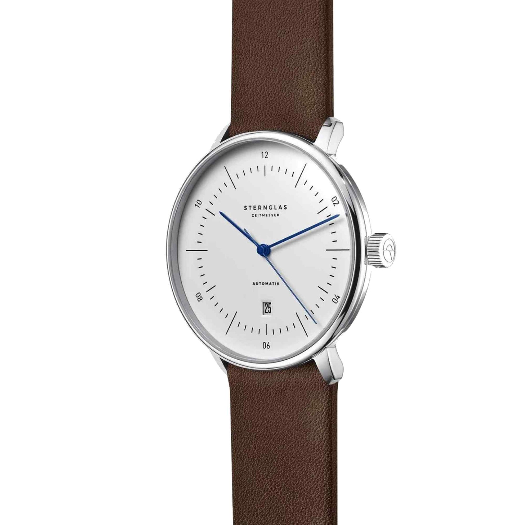 Sternglas Naos XL Automatik 42mm Watch S02-NX44-PR04, White Dial, Sapphire Crystal, Premium Dark Brown Leather Strap, 5 ATM Water Resistant