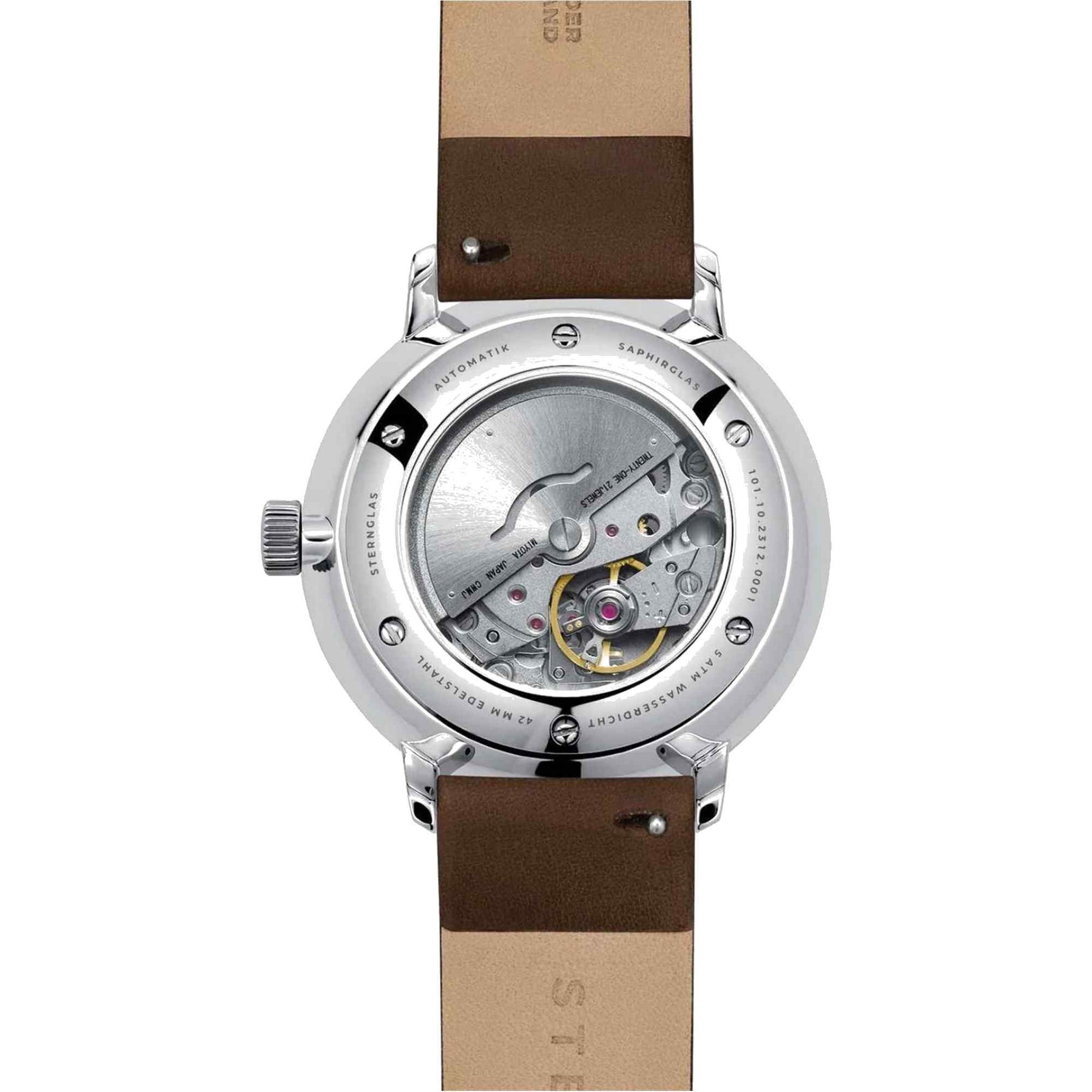 Sternglas Naos XL Automatik 42mm Watch S02-NX44-PR04, White Dial, Sapphire Crystal, Premium Dark Brown Leather Strap, 5 ATM Water Resistant
