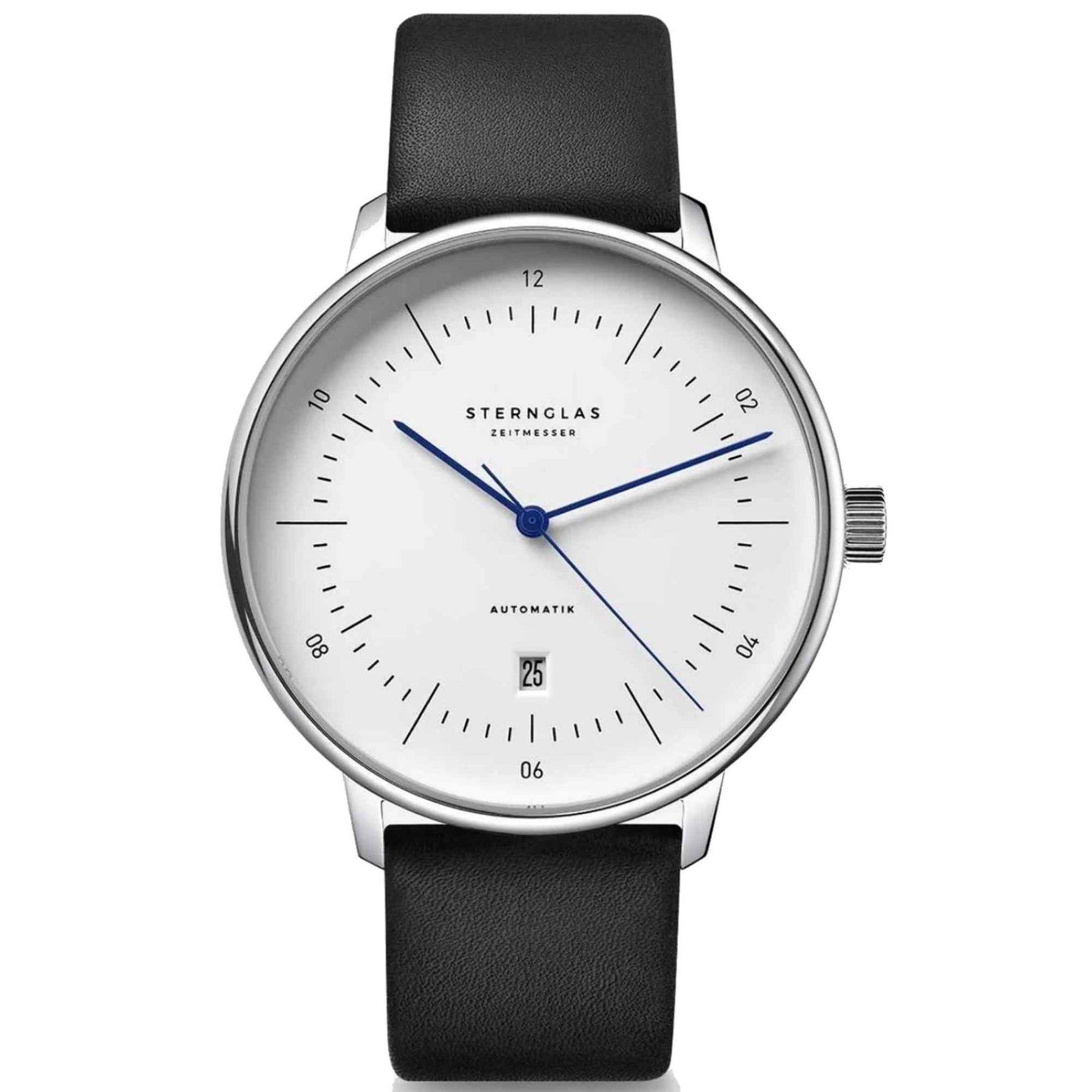Sternglas Naos XL Automatik 42mm Watch S02-NX44-PR07, White Dial, Sapphire Crystal, Premium Black Leather Strap, 5 ATM Water Resistant