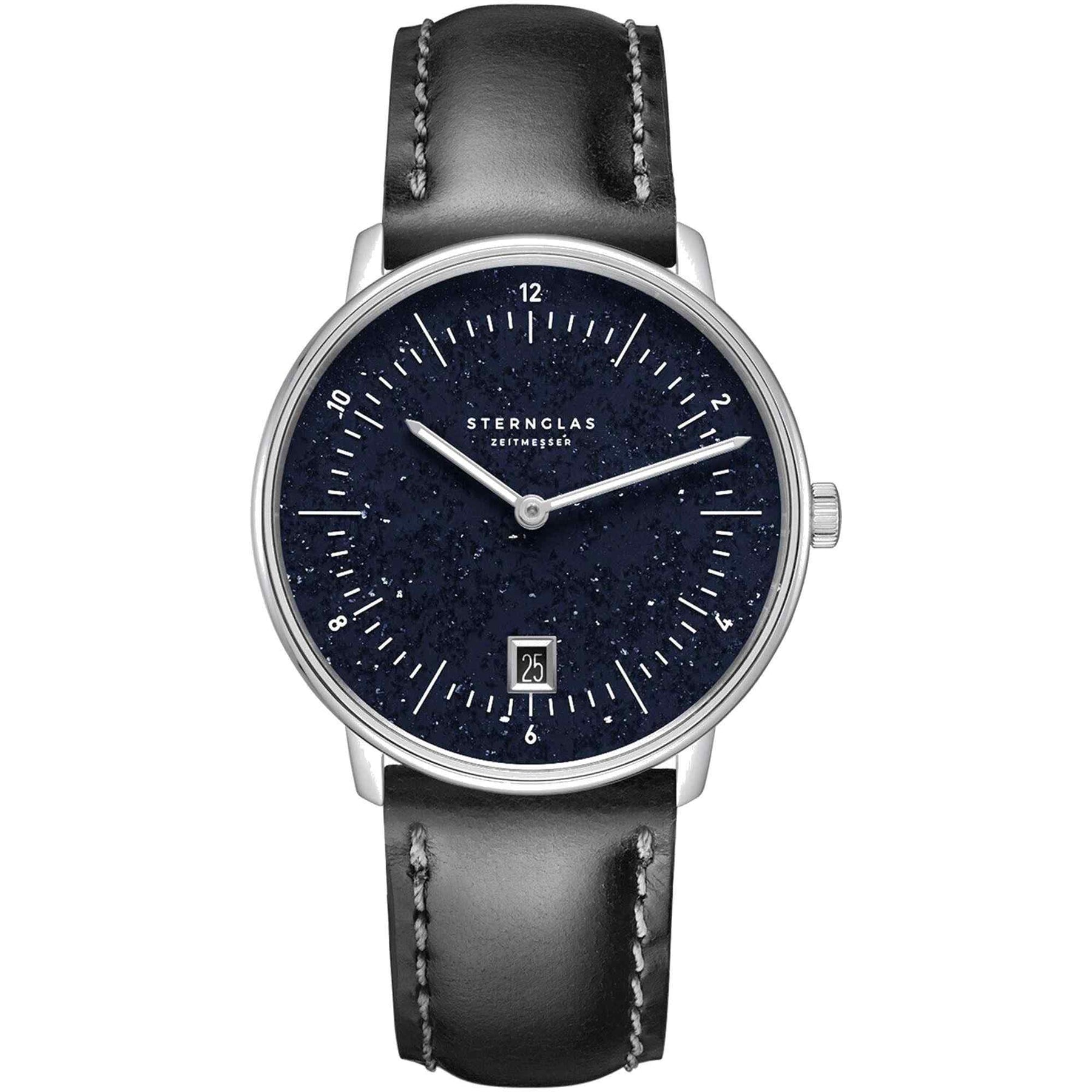 Sternglas NAOS Edition Aventurin 38mm Quartz Watch S01-NAN40-BR02, Dark Blue Aventurine Dial, Sapphire Crystal, Black Leather Strap, 5 ATM Water Resistant