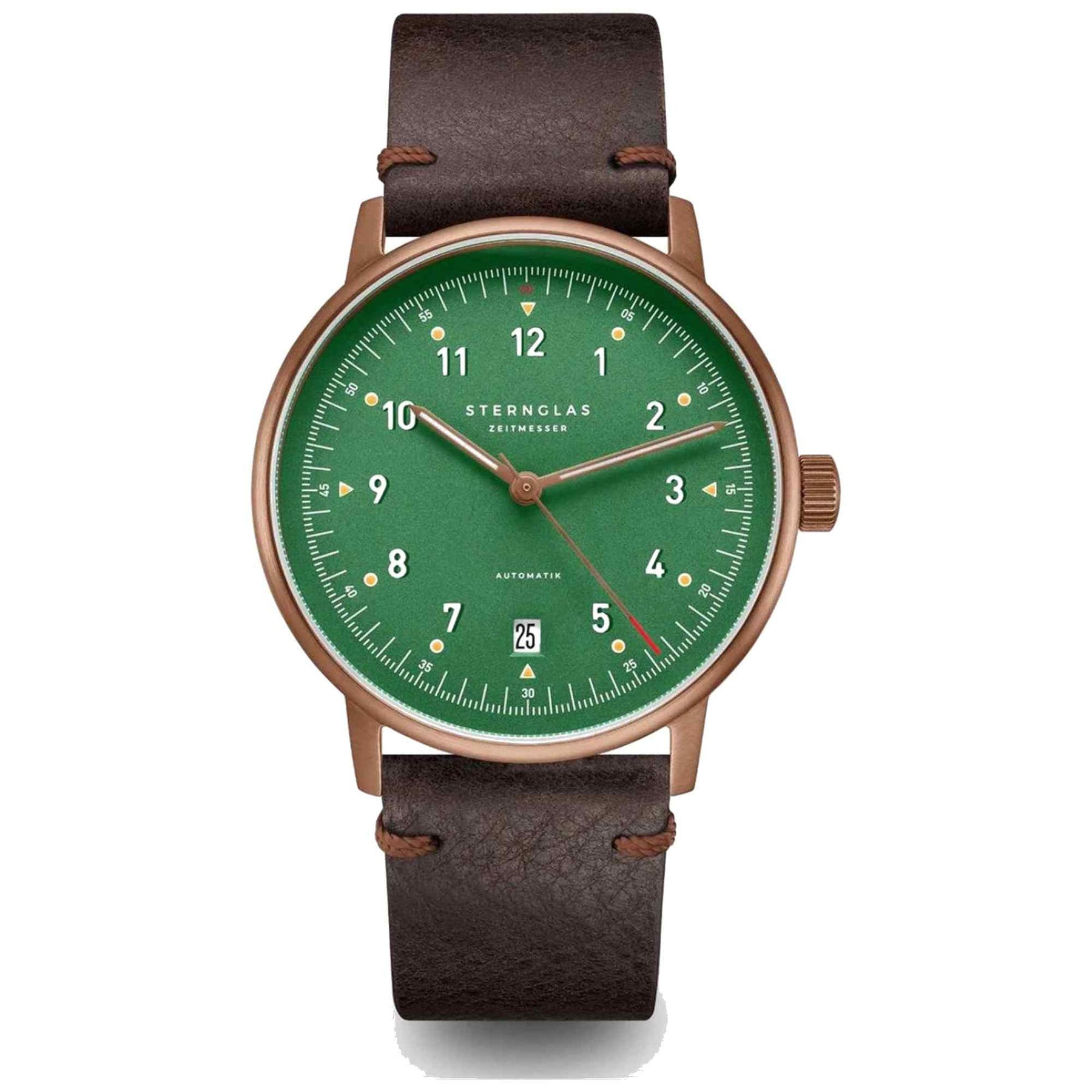 Sternglas Lumatik Edition 38mm Watch S02-LMR19-VI17, Green Dial, Sapphire Crystal, Vintage Mocha Leather Strap, 5 ATM Water Resistant