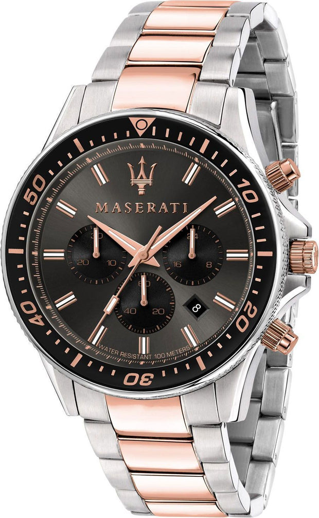 Maserati SFIDA Men's R8873640002 Two Tone Chronograph Black Dial Watch