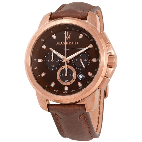 Maserati Men's Successo Chronograph Brown Gold Tone PVD Finish Leather Watch R8871621004