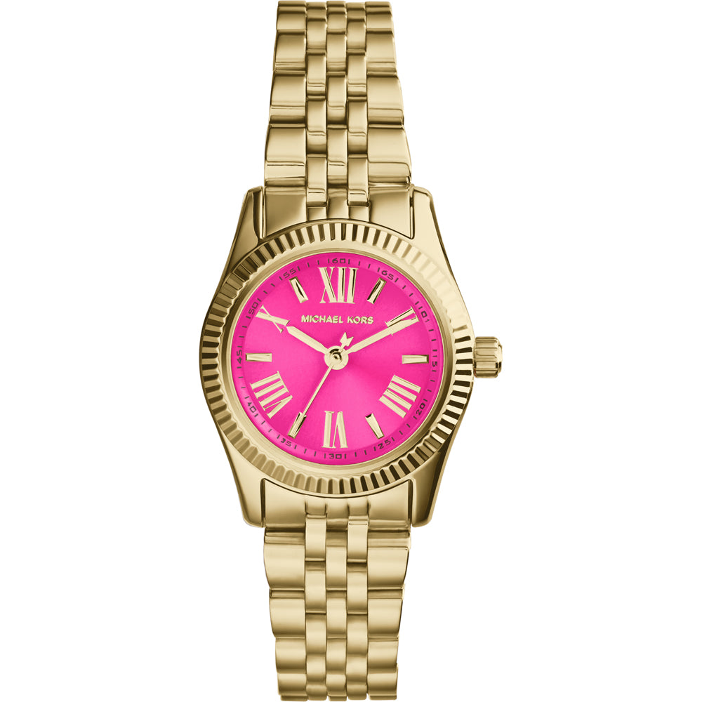 Michael Kors Lexington Mini MK3270 Ladies Watch – 26mm Gold-Tone Stainless Steel, Pink Dial, Quartz Movement, Mineral Crystal, Water Resistant