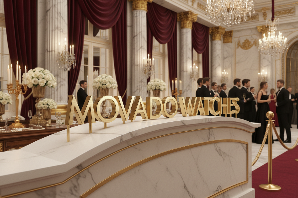 "Movado Watches" In letters in a ceremony setting