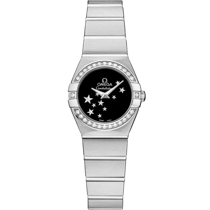 Omega Constellation 24mm Quartz Black Dial Diamond Bezel Watch 123.15.24.60.01.001