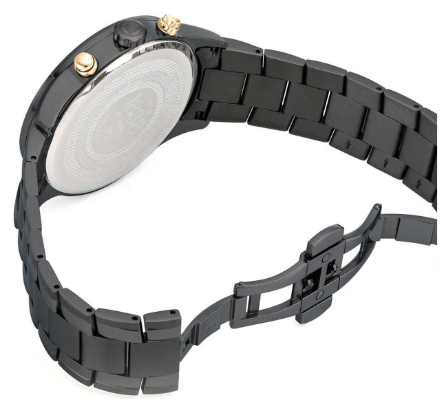 Roamer Superior Chrono 44 mm Men's Watch – Gunmetal Case, Black Dial, Stainless Steel Bracelet, Swiss Quartz Movement