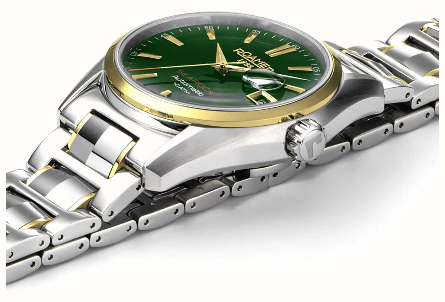 Roamer Searock I Men's Automatic Watch – 42 mm Green Sunray Dial, Silver & Gold Stainless Steel, Swiss Automatic Movement