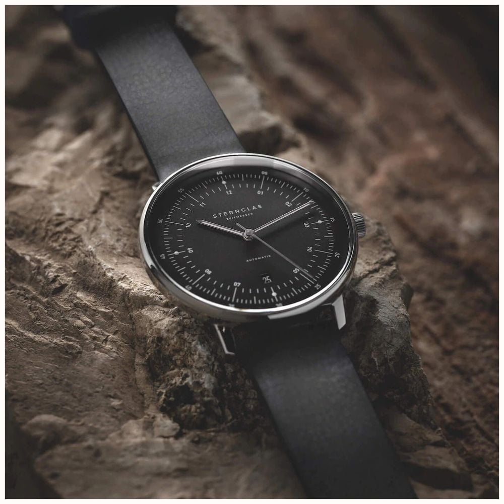 Sternglas Hamburg Automatic 42mm Watch S02-HH11-VI15, Graphite Satin-Finished Dial, Sapphire Crystal, Black Leather Strap, 5 ATM Water Resistant