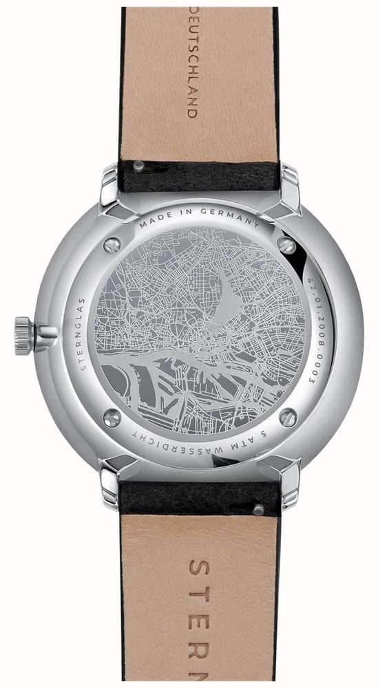 Sternglas Hamburg Automatic 42mm Watch S02-HH11-VI15, Graphite Satin-Finished Dial, Sapphire Crystal, Black Leather Strap, 5 ATM Water Resistant