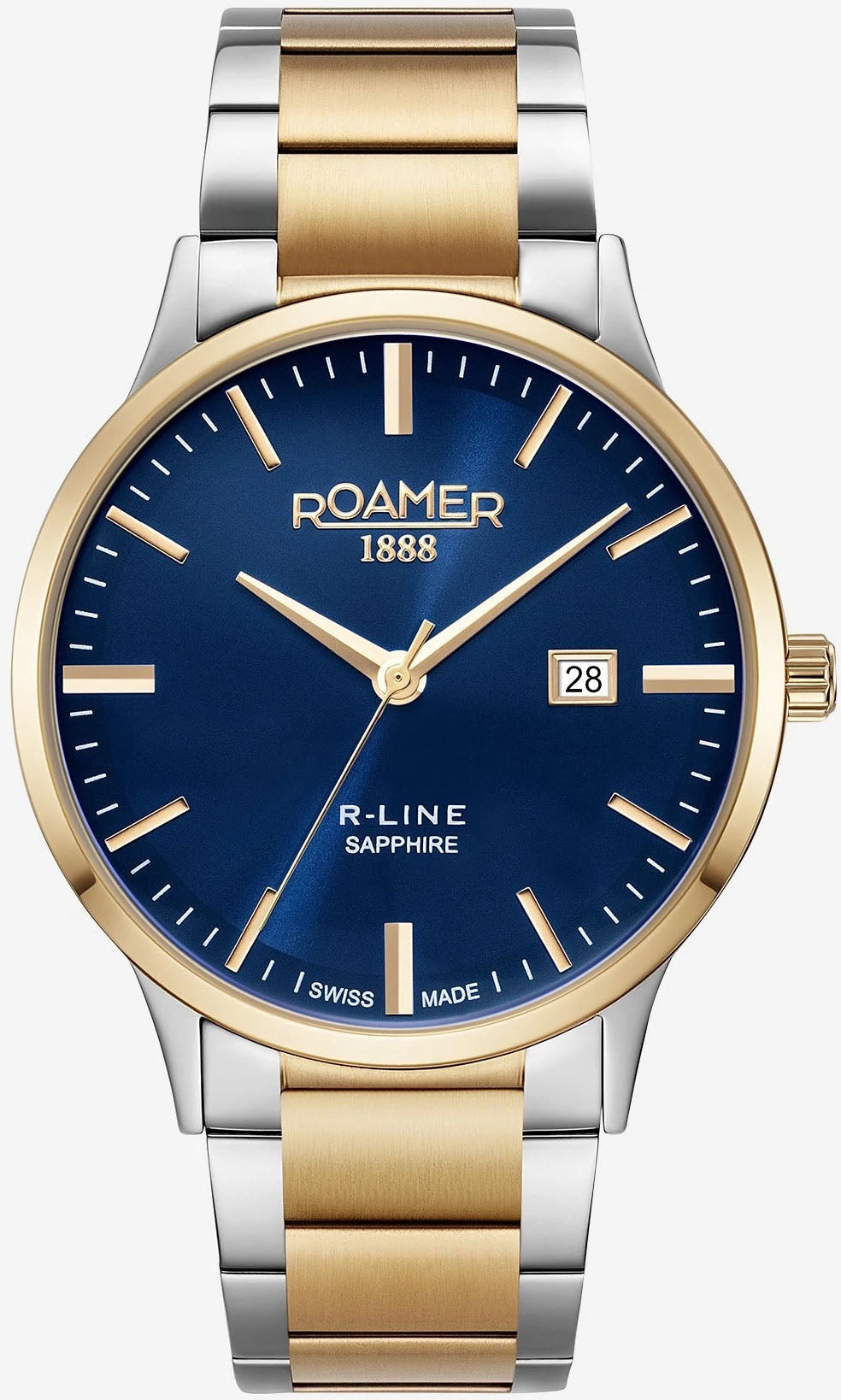 Roamer R-Line 43 mm Men’s Watch – Blue Dial, Gold Strap, Quartz Movement, Steel Case