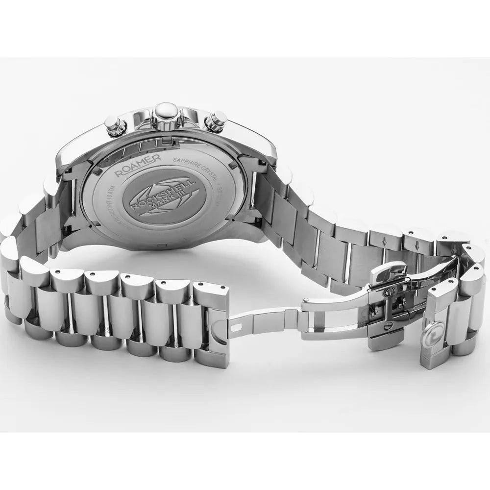 Roamer Rockshell Mark III Chronograph Men's Battery Watch – Green Dial, Stainless Steel Bracelet, Swiss Quartz Movement