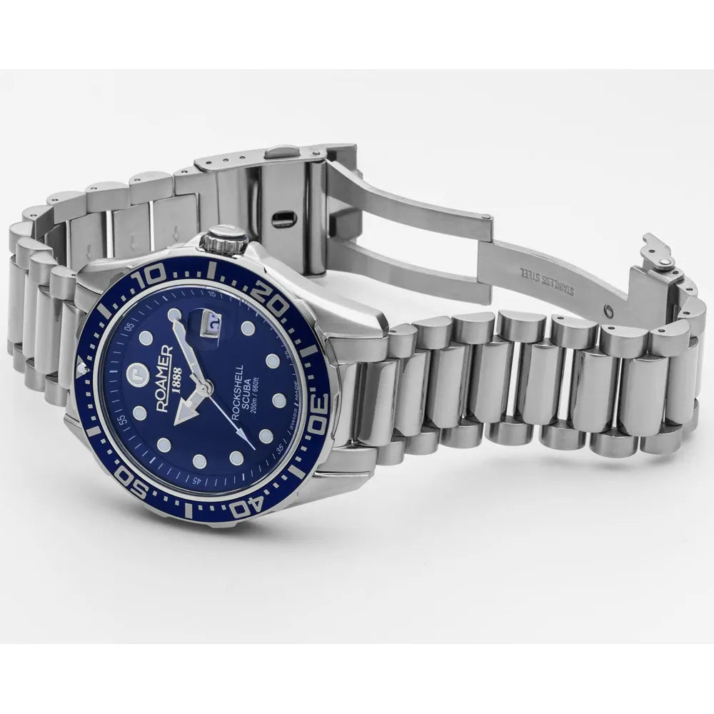 Roamer Swiss Rockshell Men's 200M Diver's Watch – 44mm Stainless Steel, Sapphire Crystal, Ronda Movement