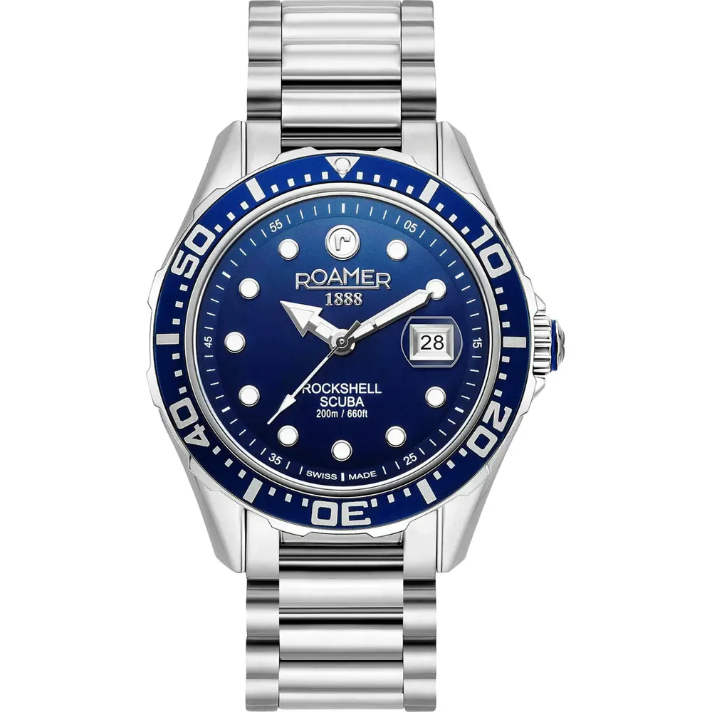 Roamer Swiss Rockshell Men's 200M Diver's Watch – 44mm Stainless Steel, Sapphire Crystal, Ronda Movement