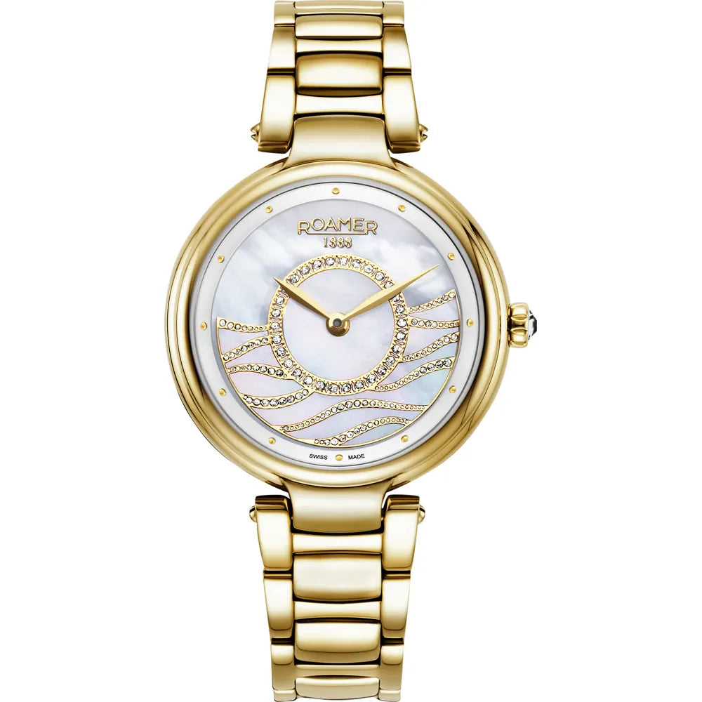 Roamer Lady Mermaid Ladies 36mm Battery Watch – Gold Stainless Steel, Mother of Pearl Dial, Swiss Quartz Movement, 50m Water Resistance