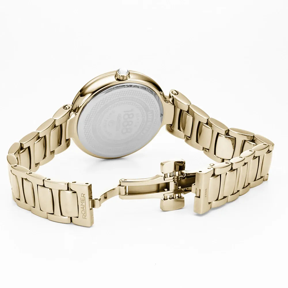 Roamer Lady Mermaid Ladies 36mm Battery Watch – Gold Stainless Steel, Mother of Pearl Dial, Swiss Quartz Movement, 50m Water Resistance
