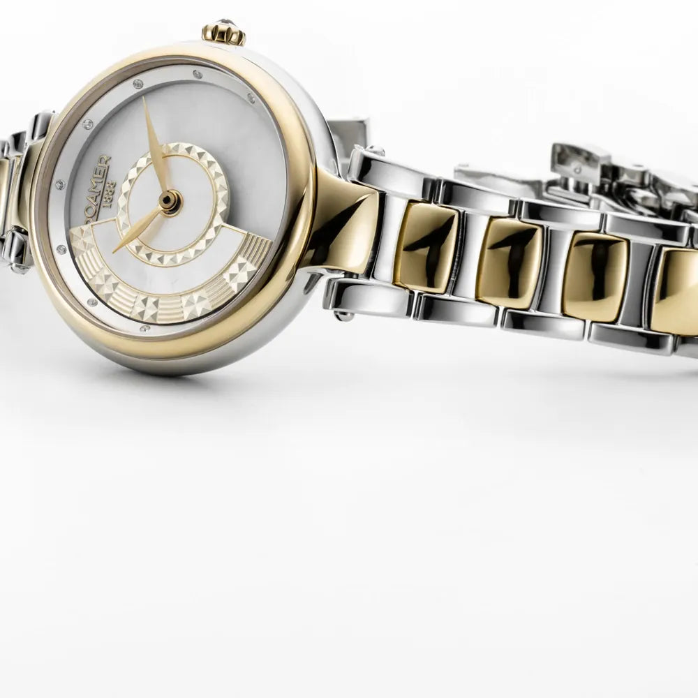 Roamer Lady Mermaid II Ladies 36mm Battery Watch – Bicolor Stainless Steel, Mother of Pearl Dial, Swiss Quartz Movement, 50m Water Resistance