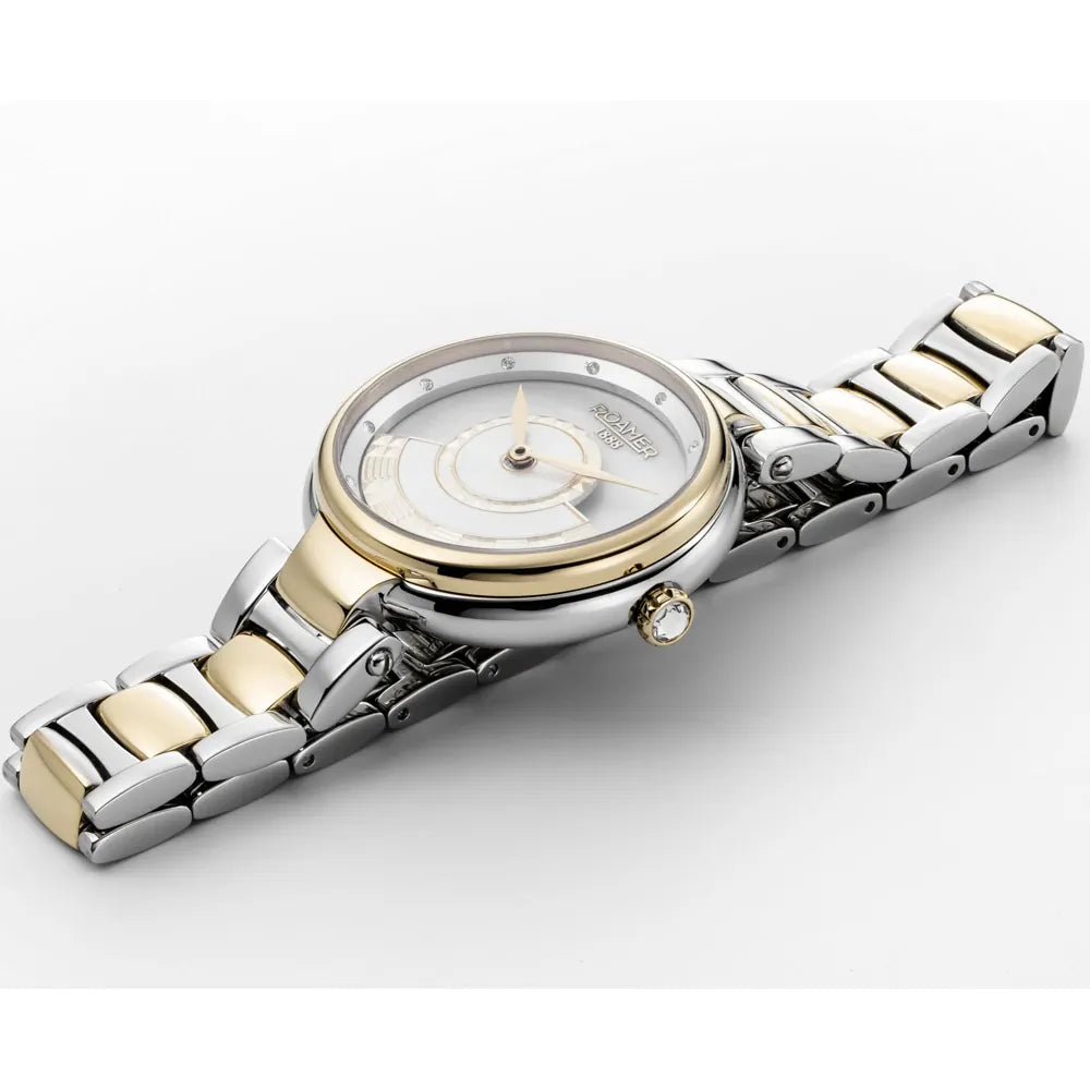 Roamer Lady Mermaid II Ladies 36mm Battery Watch – Bicolor Stainless Steel, Mother of Pearl Dial, Swiss Quartz Movement, 50m Water Resistance