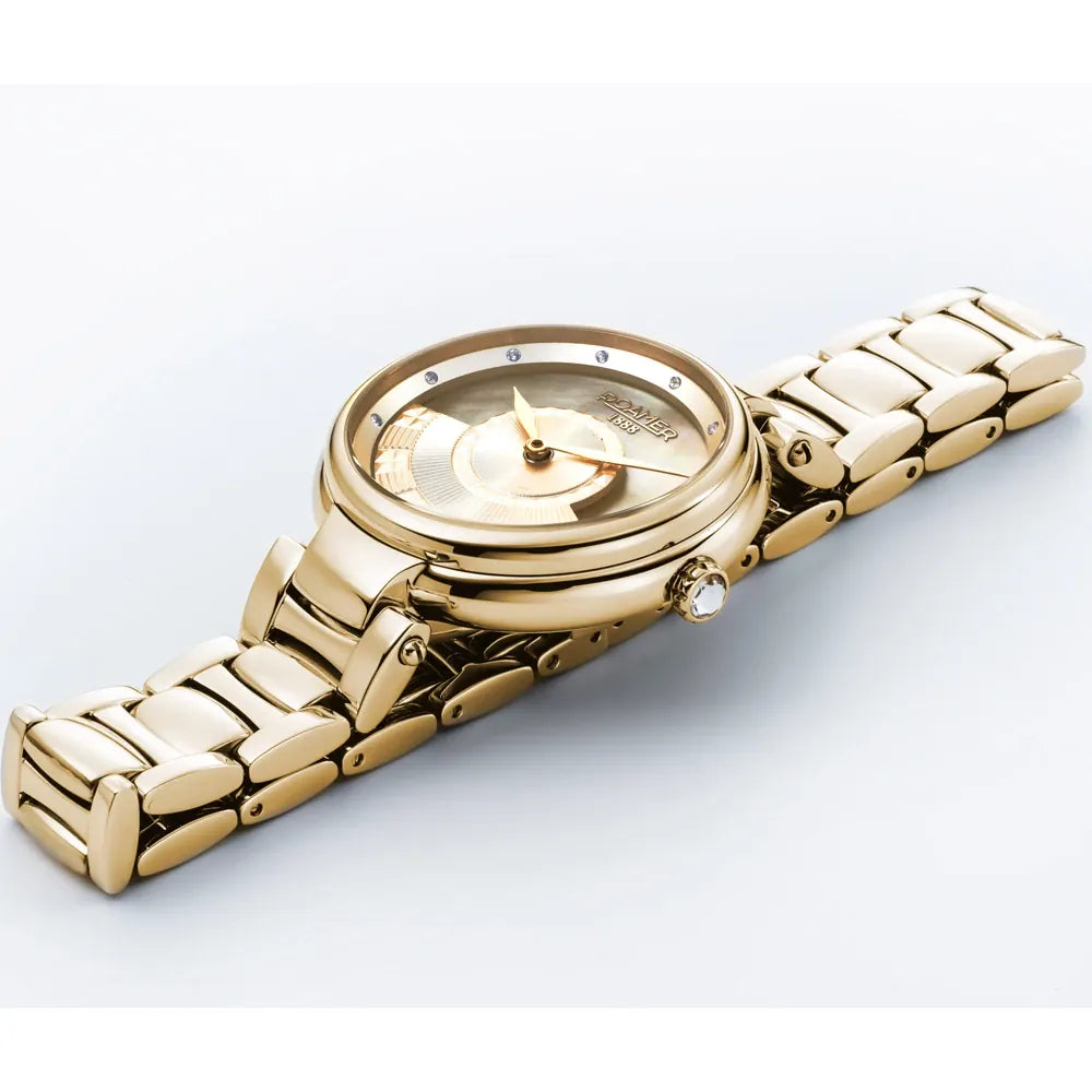 Roamer Lady Mermaid II Ladies 36mm Battery Watch – Gold Stainless Steel, Swiss Quartz Movement, Mother of Pearl Dial, 50m Water Resistance