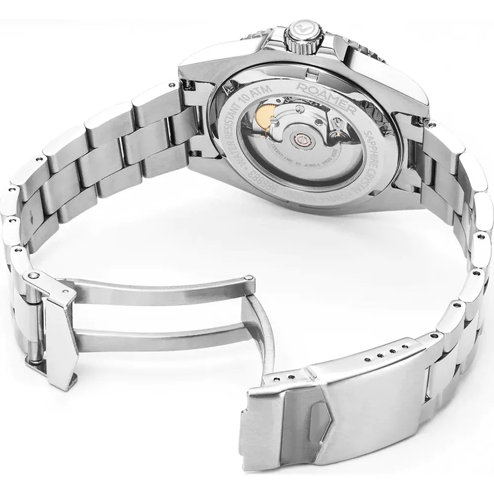 Roamer Premier Men's Automatic Watch – 42 mm Black Dial, Stainless Steel Bracelet, Swiss Perpetual Movement