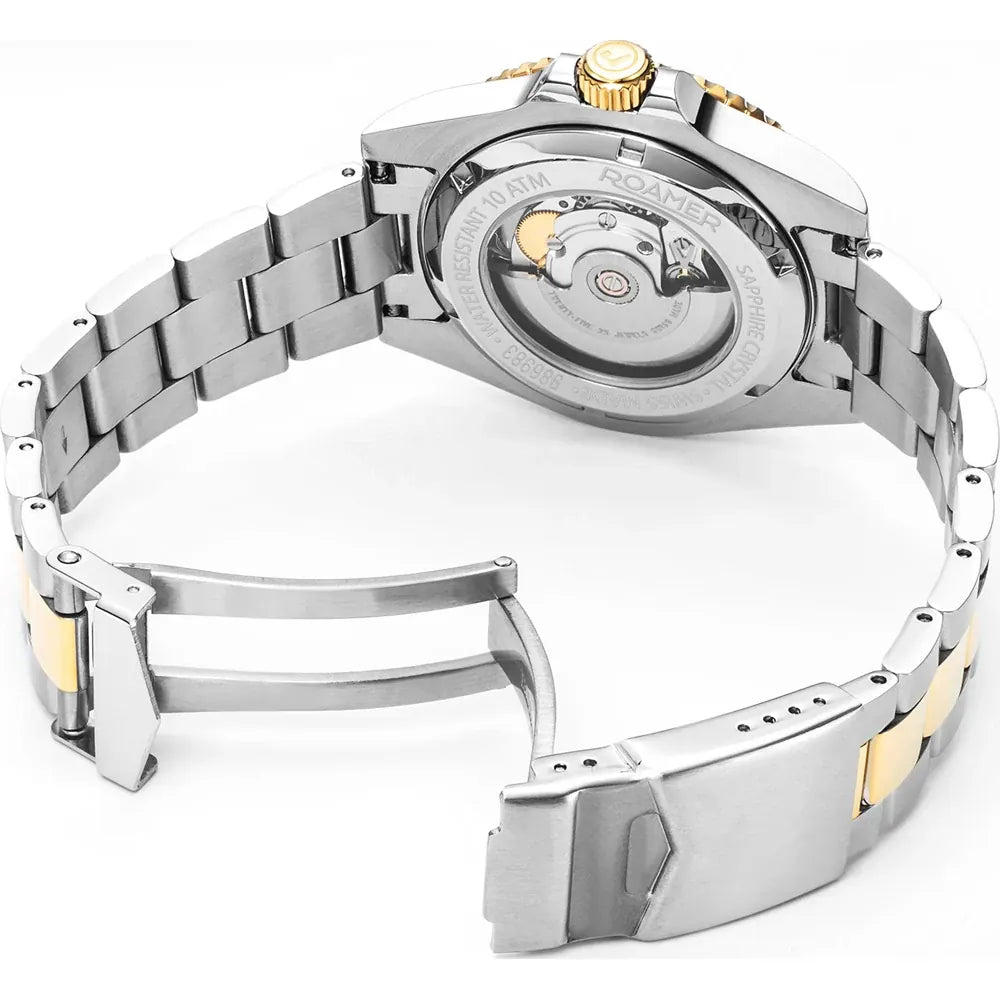Roamer Premier Men's Automatic Dive Watch – 42 mm Black Dial, Two-Tone Stainless Steel Bracelet, Swiss Automatic Movement