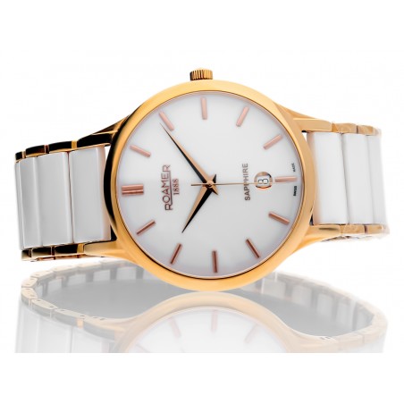 Roamer C-Line Gents Men's 40mm Battery Watch – White Ceramic Strap, Stainless Steel Case, Quartz Movement