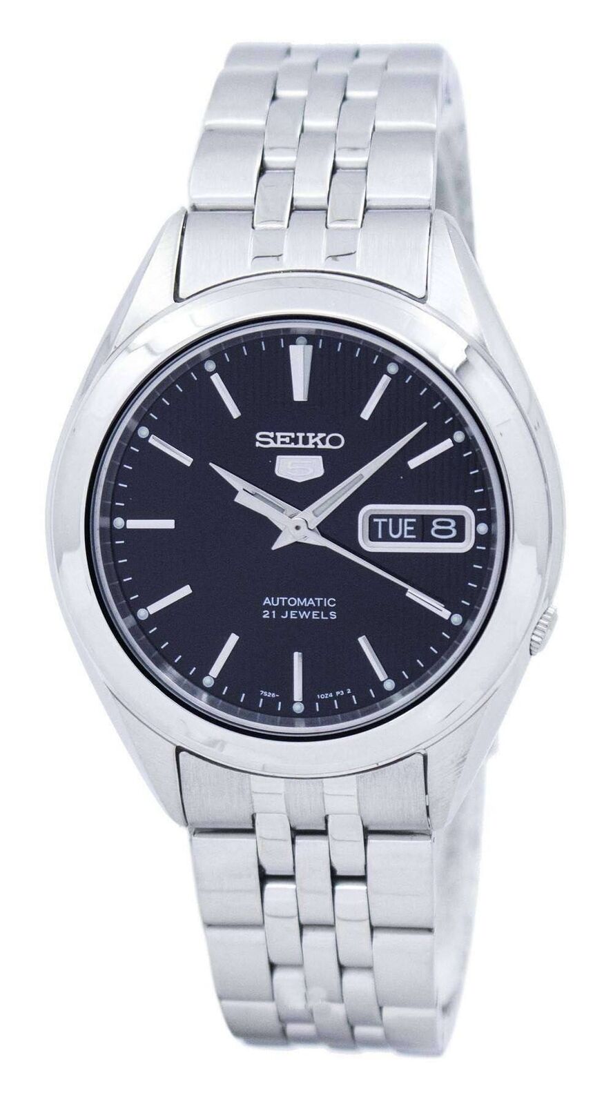 Seiko 5 SNKL23K1 – 38mm Automatic Watch, Black Dial, Stainless Steel Bracelet, Hardlex Crystal, Day-Date Display, 30M Water Resistance