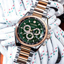Roamer Rockshell Mark III Chronograph Men's Battery Watch – Green Dial, Rose Gold Hands, Stainless Steel Bracelet