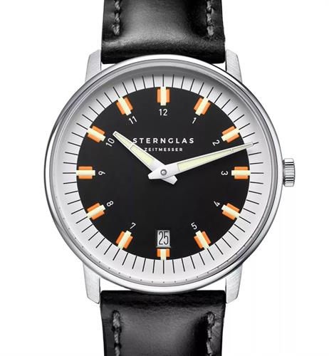 Sternglas EGOR 38mm Quartz Watch S01-EG03-BR02, Black Dial, Sapphire Crystal, Black Bridle Leather Strap, 5 ATM Water Resistant