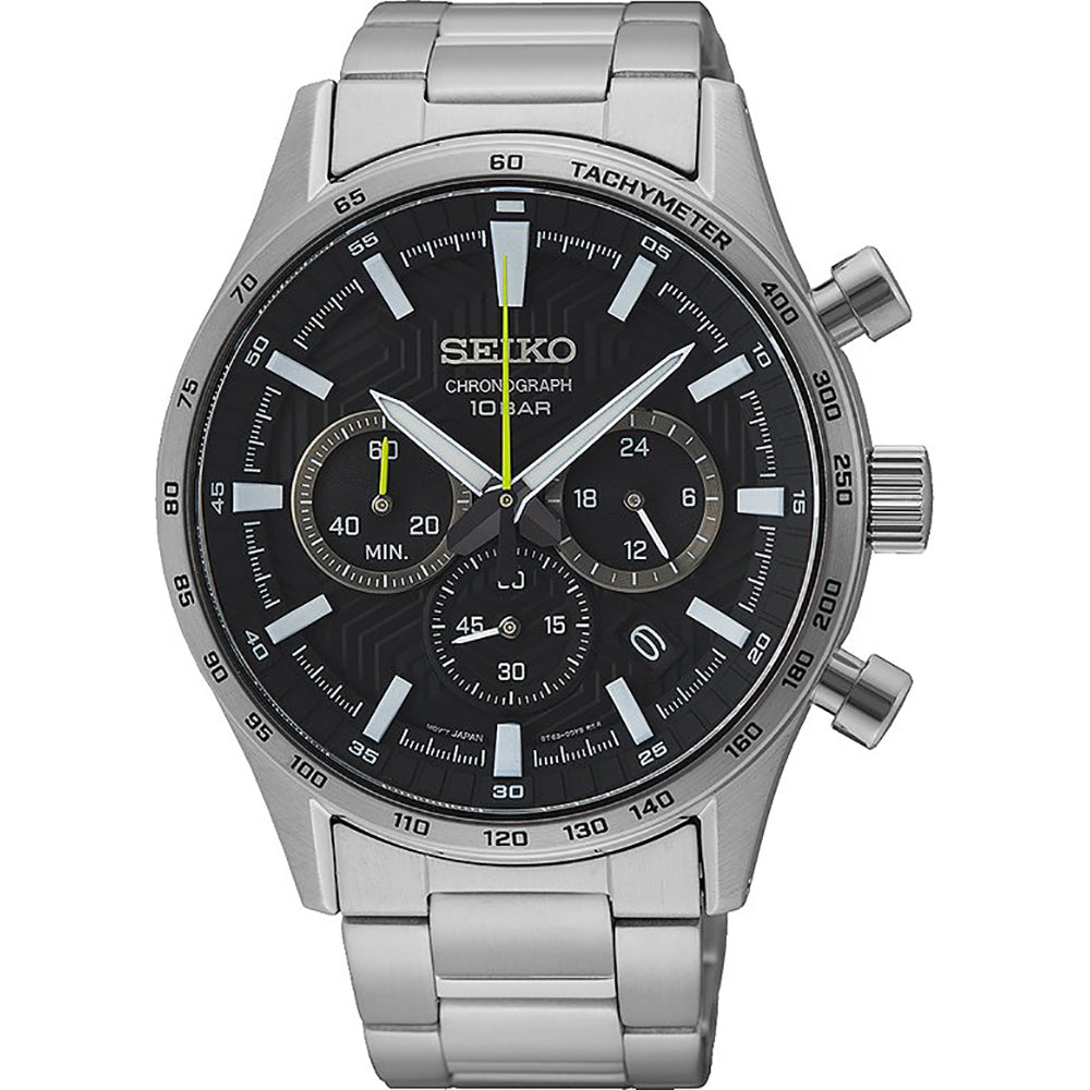 Seiko Classic Chronograph SSB413P1 Watch - Black Dial, Sapphire Crystal, Tachymeter Bezel, 100M Water Resistant