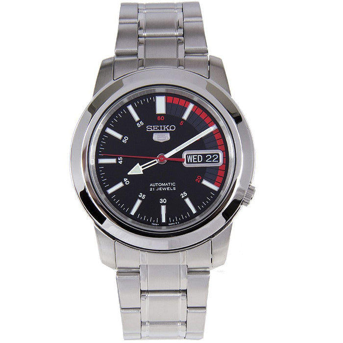 Seiko 5 SNKK31K1 – 38mm Automatic Watch, Black Dial, Stainless Steel Bracelet, Hardlex Crystal, Day-Date Display, 30M Water Resistance