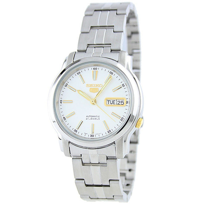 Seiko 5 SNKL77K1 – 36mm Automatic Watch, White Dial, Stainless Steel Bracelet, Hardlex Crystal, Day-Date Display, 30M Water Resistance