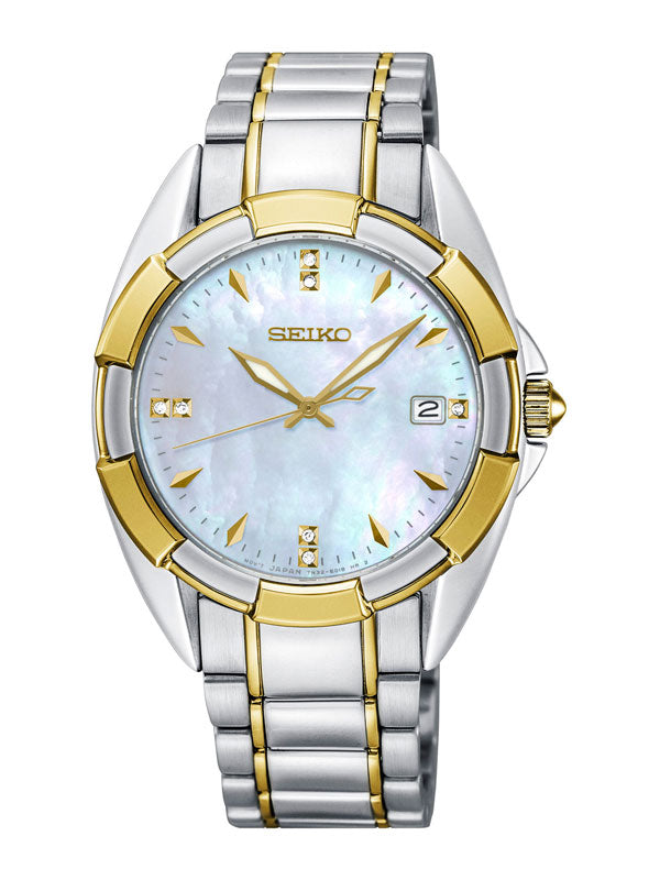 Seiko Quartz Ladies Watch SKK886P1 – Japanese Made 33mm Two-Tone Stainless Steel, Sapphire Crystal, Mother of Pearl Dial, 100M Water Resistance